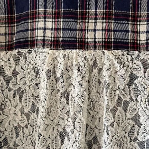 Altar’d State Shirt Button Front Blue Plaid Flannel Mixed Media Lace SZ L #2315 - Picture 9 of 15